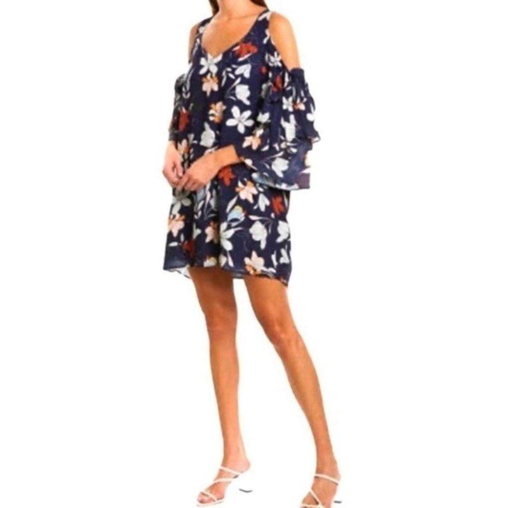 Parker Navy Floral Cold Shoulder Straps Mini Dress